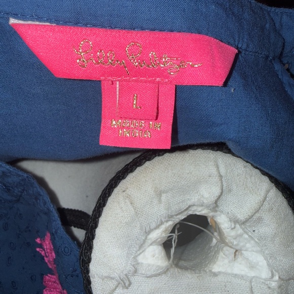 Lilly Pulitzer Coretta Navy Tunic Top Pink Embroidery Long Sleeved Size Large - Picture 10 of 11